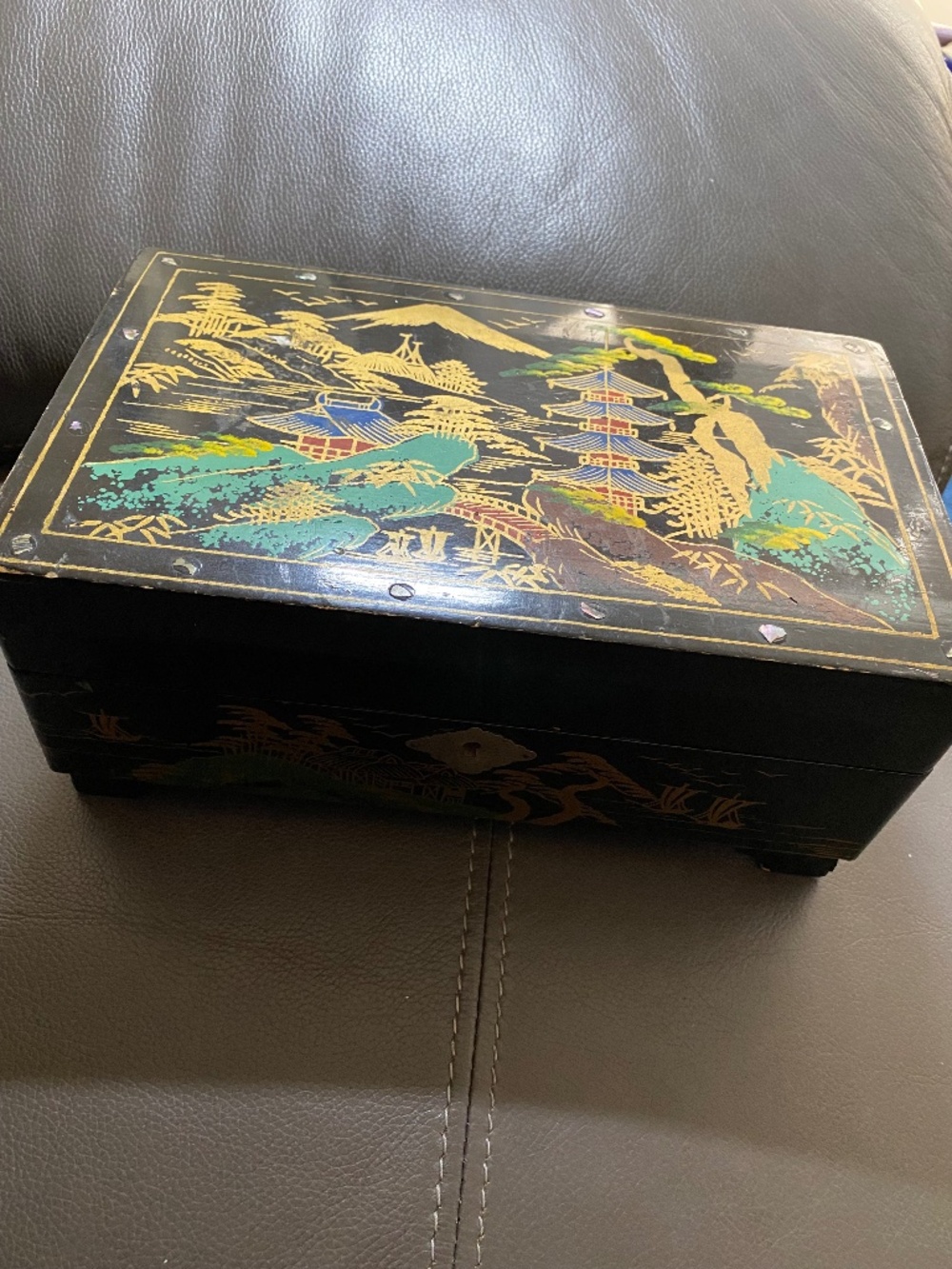 Vintage Asian Jewelry Box Pink Lining